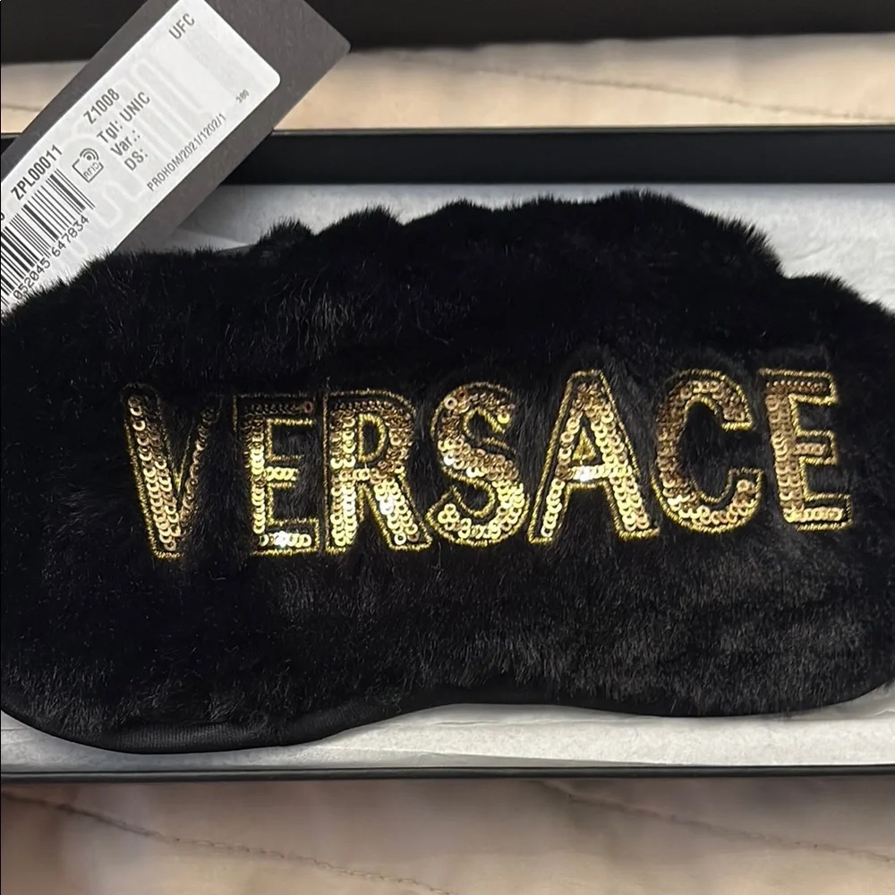 Versace Black and Gold Designer Face Mask faux fur glitter